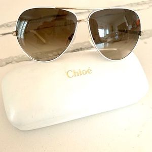 CHLOE White Metal Pilot Aviator Sunglasses